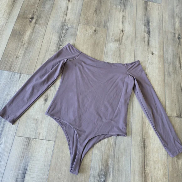 Nuuds Chocolate Brown Off-Shoulder Bodysuit - Picture 3 of 3